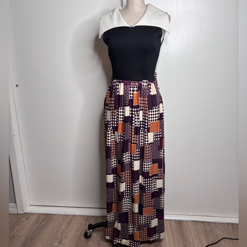 Vintage 1970s Mod Maxi Dress – Geometric Colorblock